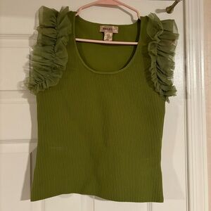 Anthropologie/Baily 44 Womens Ribbed Seamless Olive Green Tulle Sleeve Size M